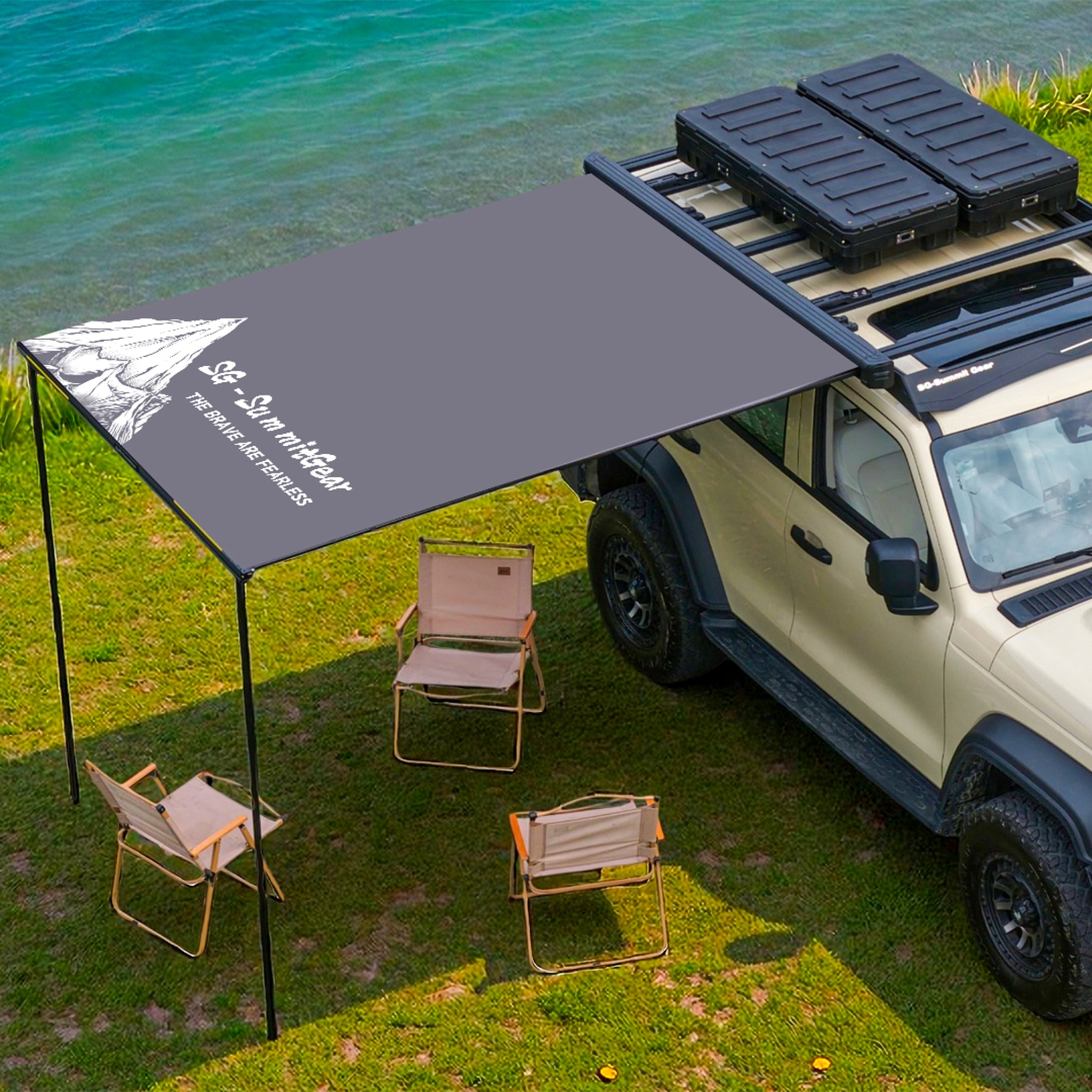 SG-SummitGear 90° Car Side Awning, Roof Mounted Camping Tent for SUV & Offroad